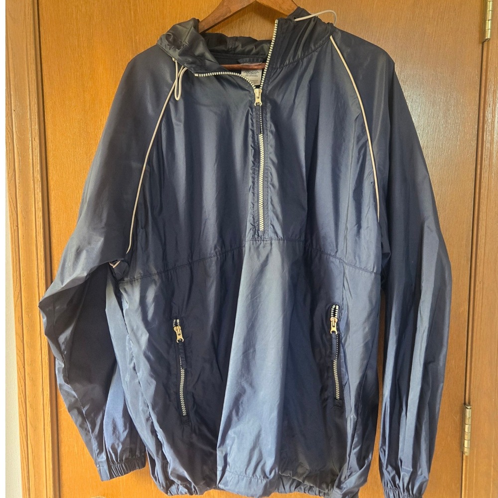 Foot Locker Mens Navy Blue Packable Windbreaker Half Zip Hooded Jacket Large